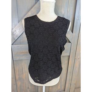 Kate Hill Petite Tank Top Women's Petite Medium Black Lace Lined